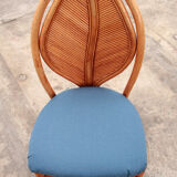 Bohemian bamboo mcguire dining table set with 6 palm leaf chairs, 1960 france.