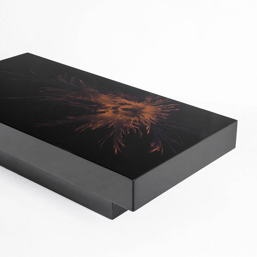 Vintage coffee table. Black lacquered wood with design by H D. France, 1980s