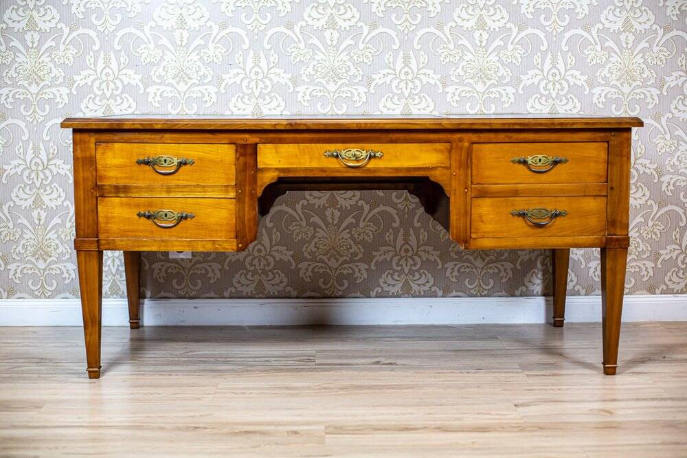 Vintage Grand Ash Prewar Desk with Brass Fillings, 1930s