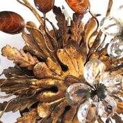 Italian ceiling lamp of Florence House Banci gilded and murano glasses design 70s