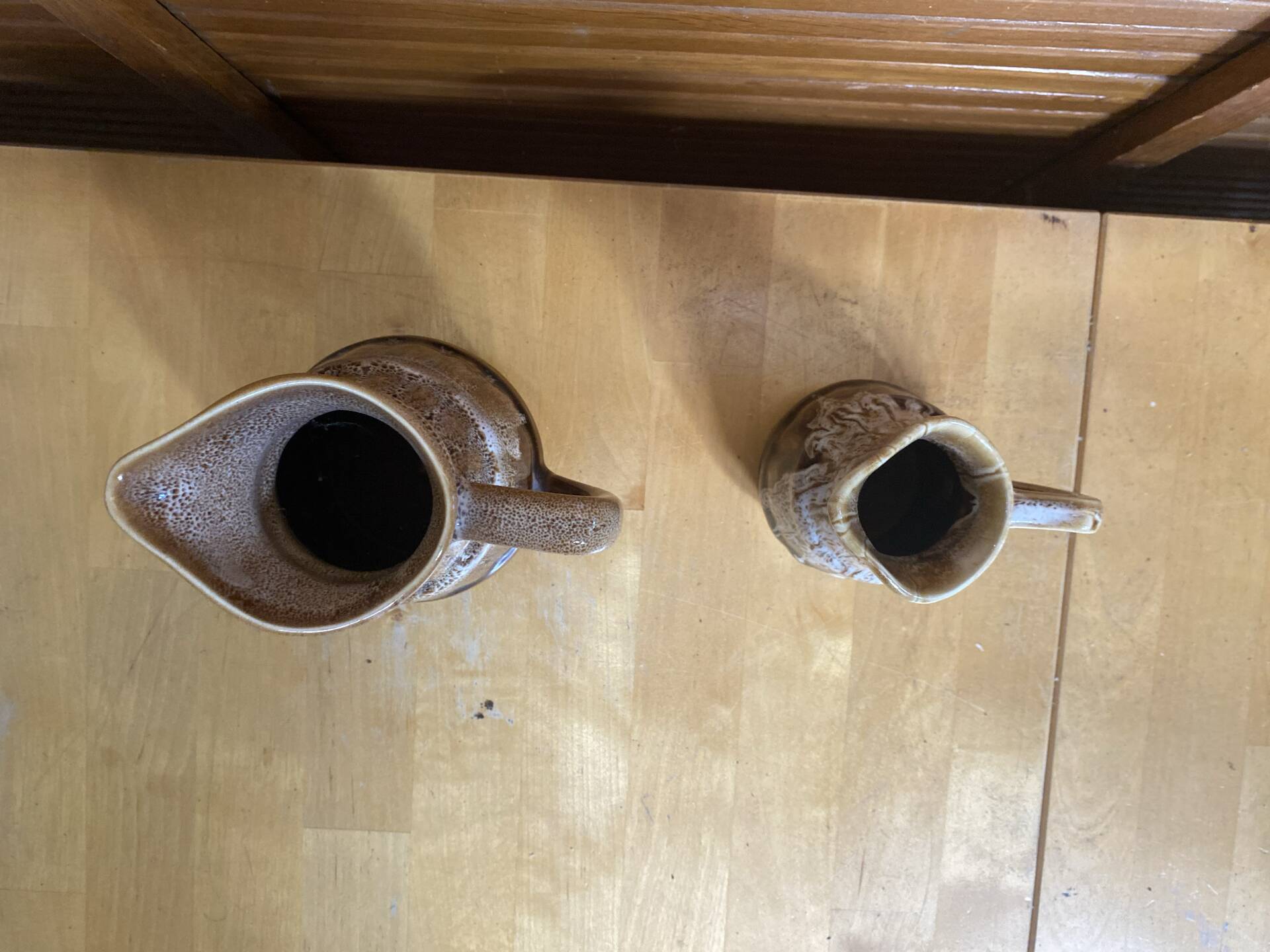 Pair of Barrel-Shaped Pitchers REVOL Flamed Ceramic 1/4 Litre Vintage