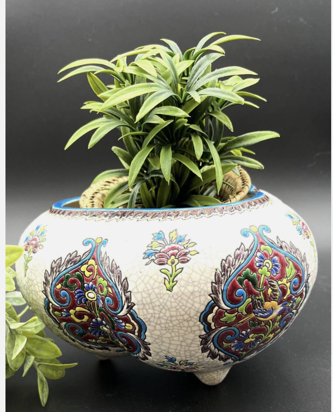 Late 19th century glazed earthenware planter, Longwy enamel style - 648003