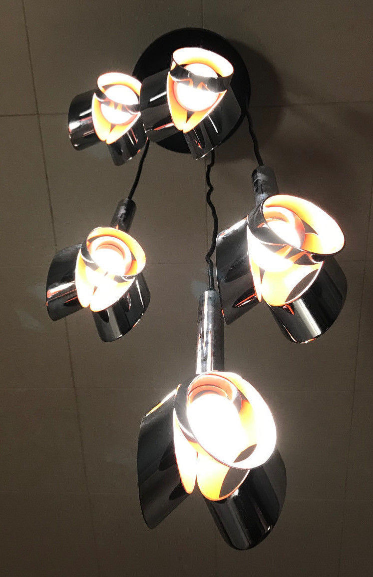 Suspension cascade de tulipe Raak vintage orange et chrome