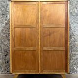 2 Door Wardrobe - Oak and Rattan - Compass Feet - Vintage 50/60's