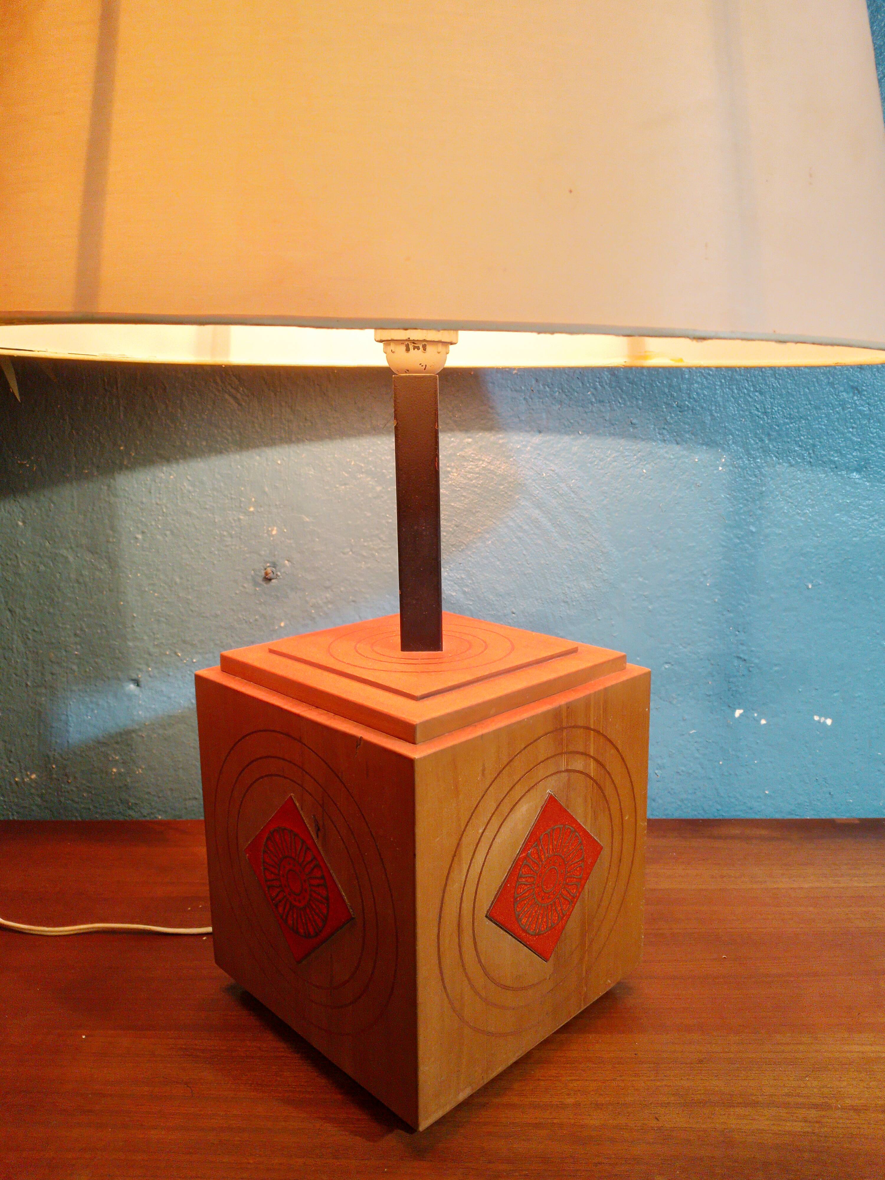 Scandinavian lamp in wood and ceramic, 1970s
