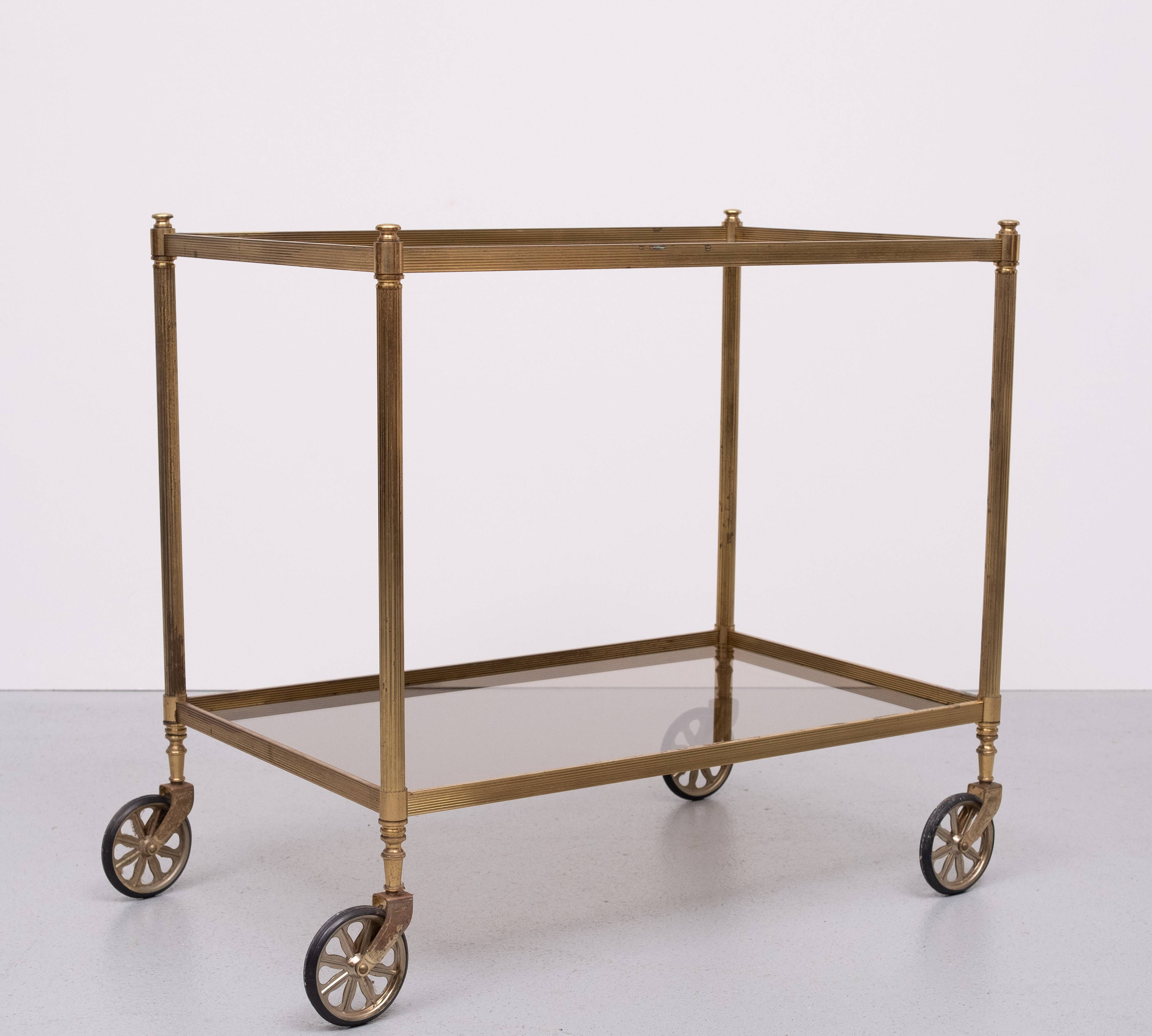 Hollywood Regency Brass Serving Trolley 1970s