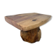 Organic brutalist coffee table in solid cedar, trunk pedestal, 1970s.