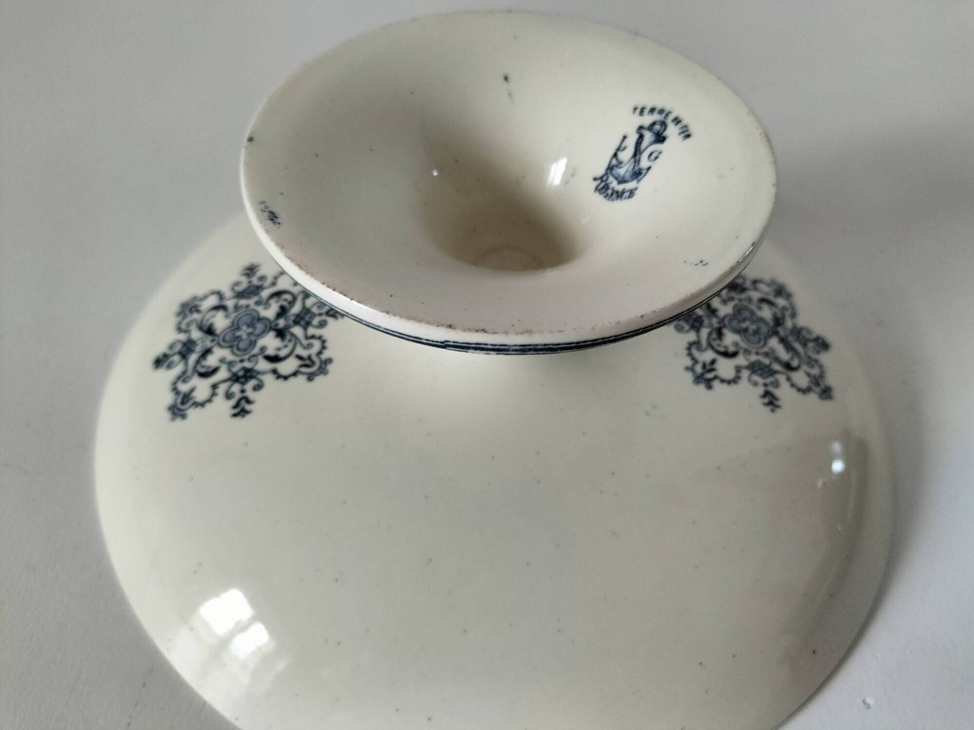 Ironstone compote by Manufacture Clairefontaine, Regency decoration, circa 1900.