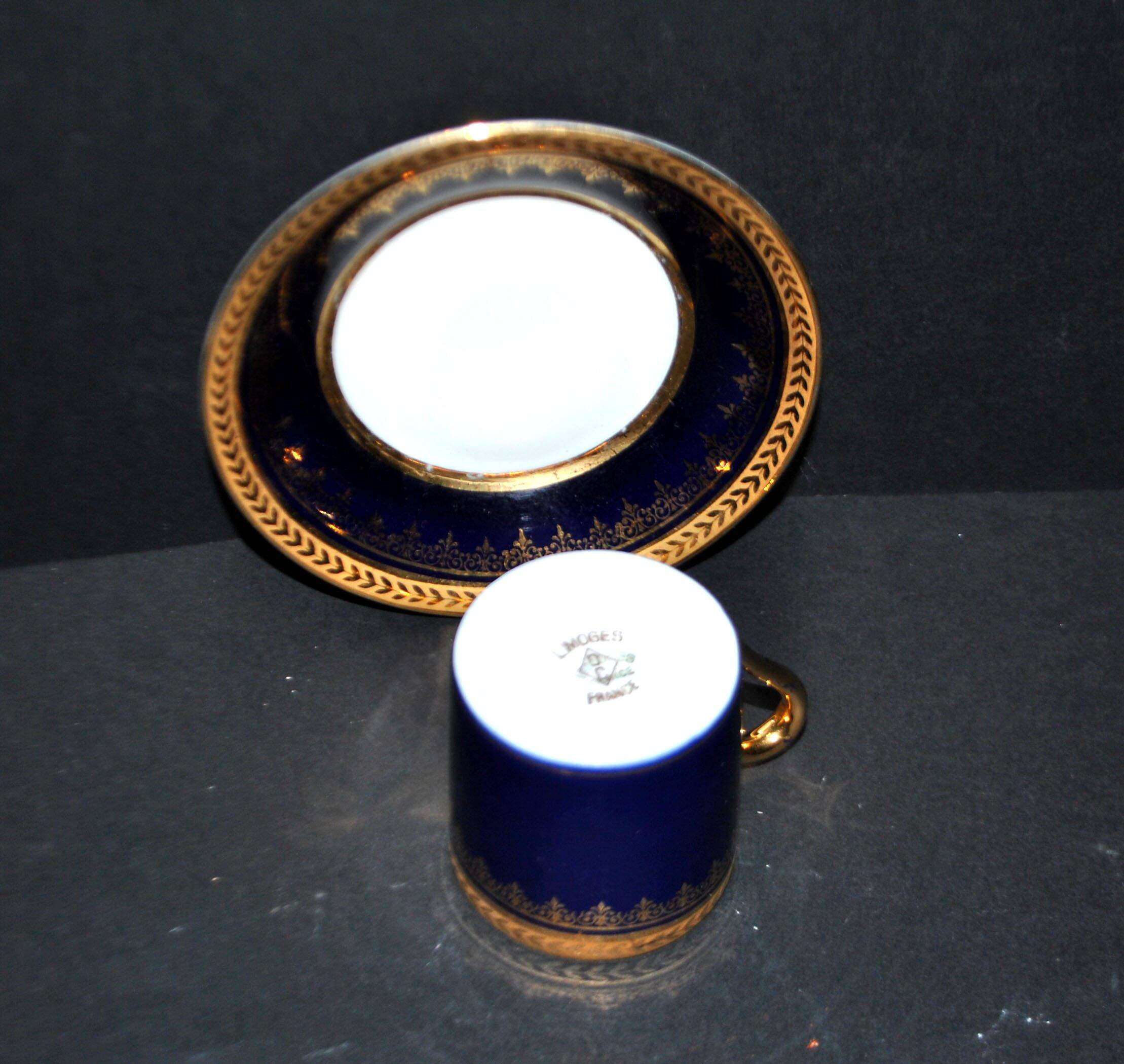 Limoges DC cobalt blue and gold porcelain litron coffee cup