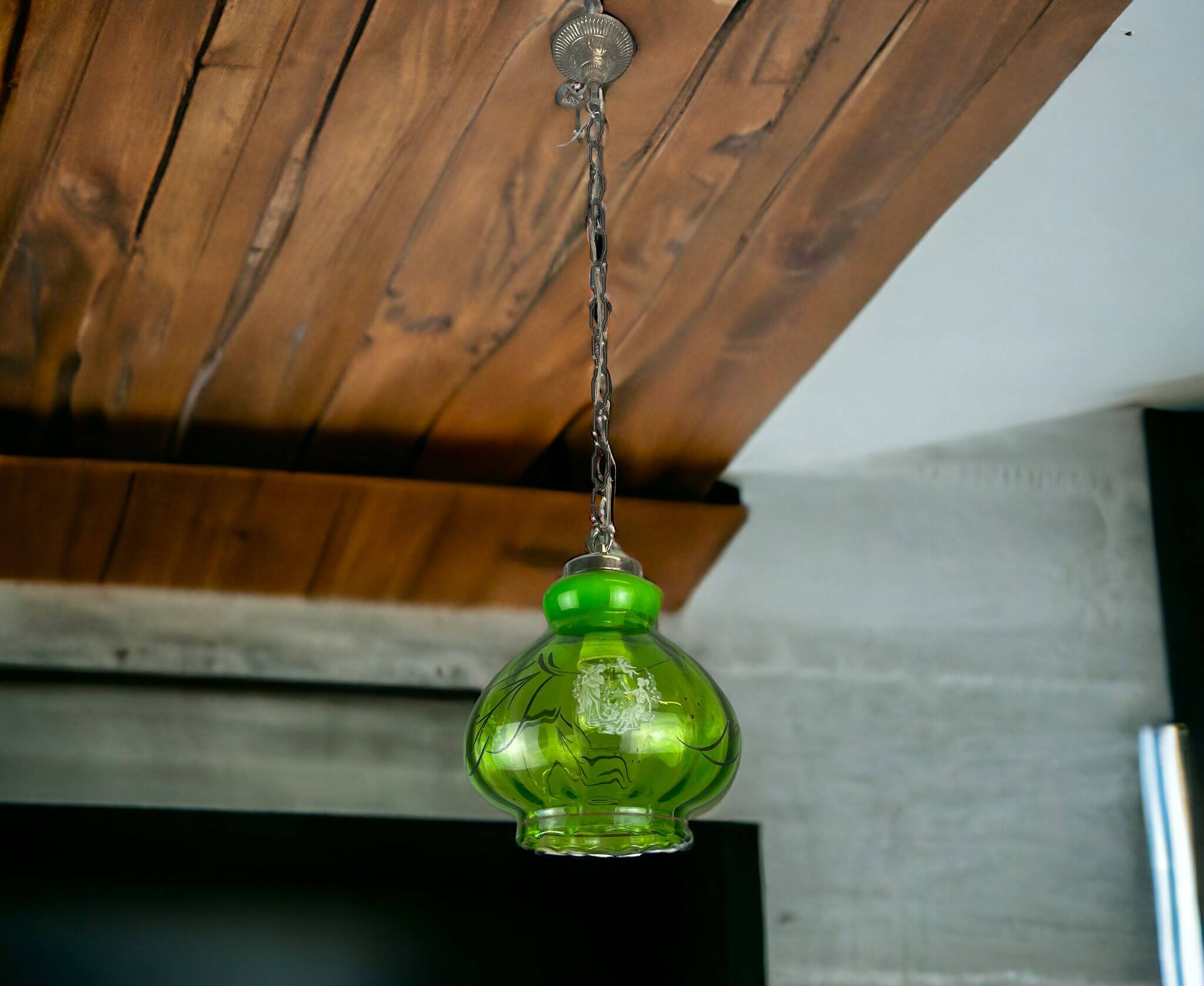 Green glass farmhouse hanging lamp