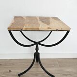 Oak and metal side table — industrial / art deco design