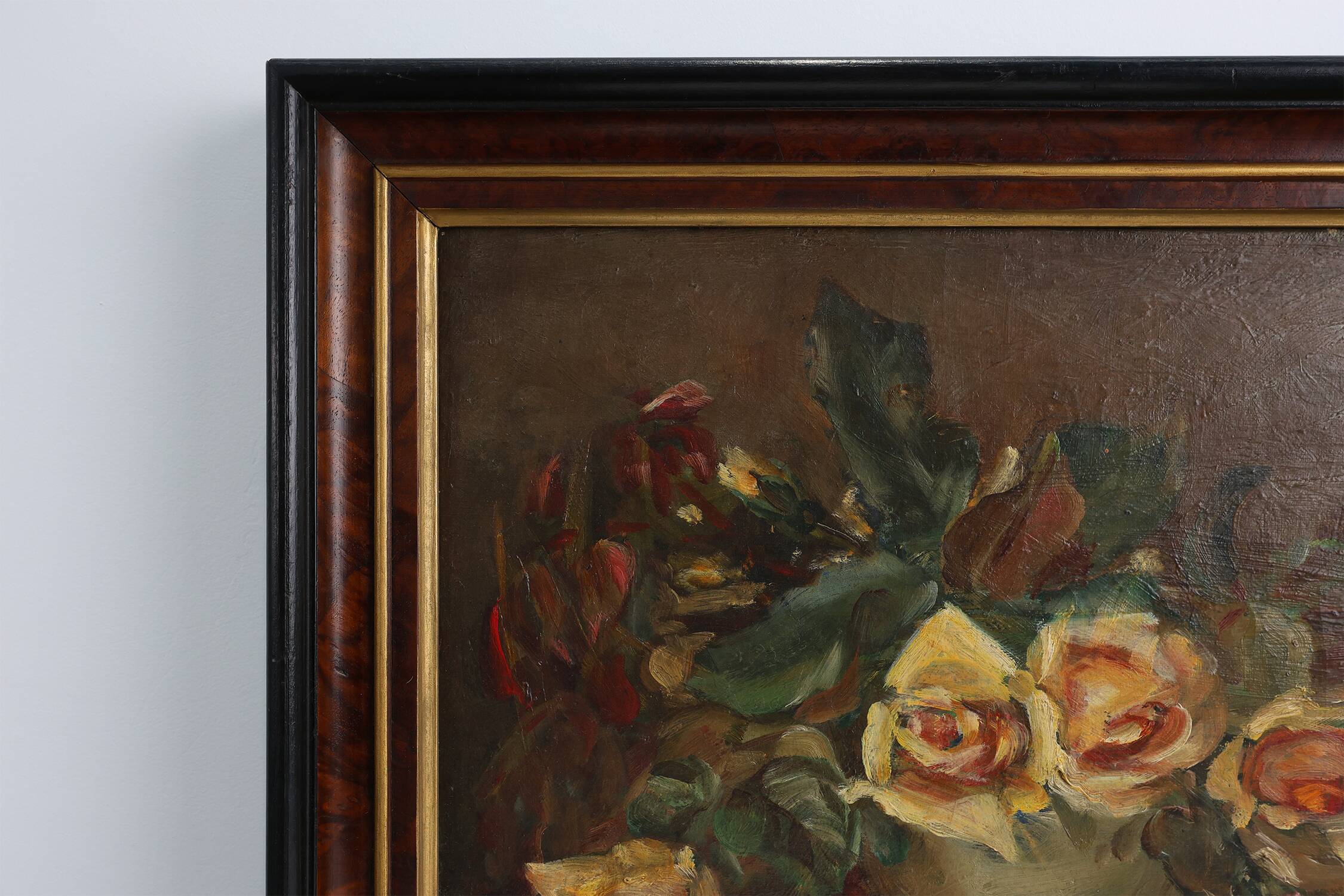 Vintage still life painting of a vase with flowers, France ca. 1940