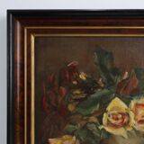 Vintage still life painting of a vase with flowers, France ca. 1940