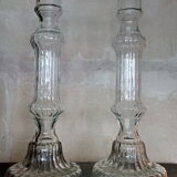 Duo of glass candle holders
