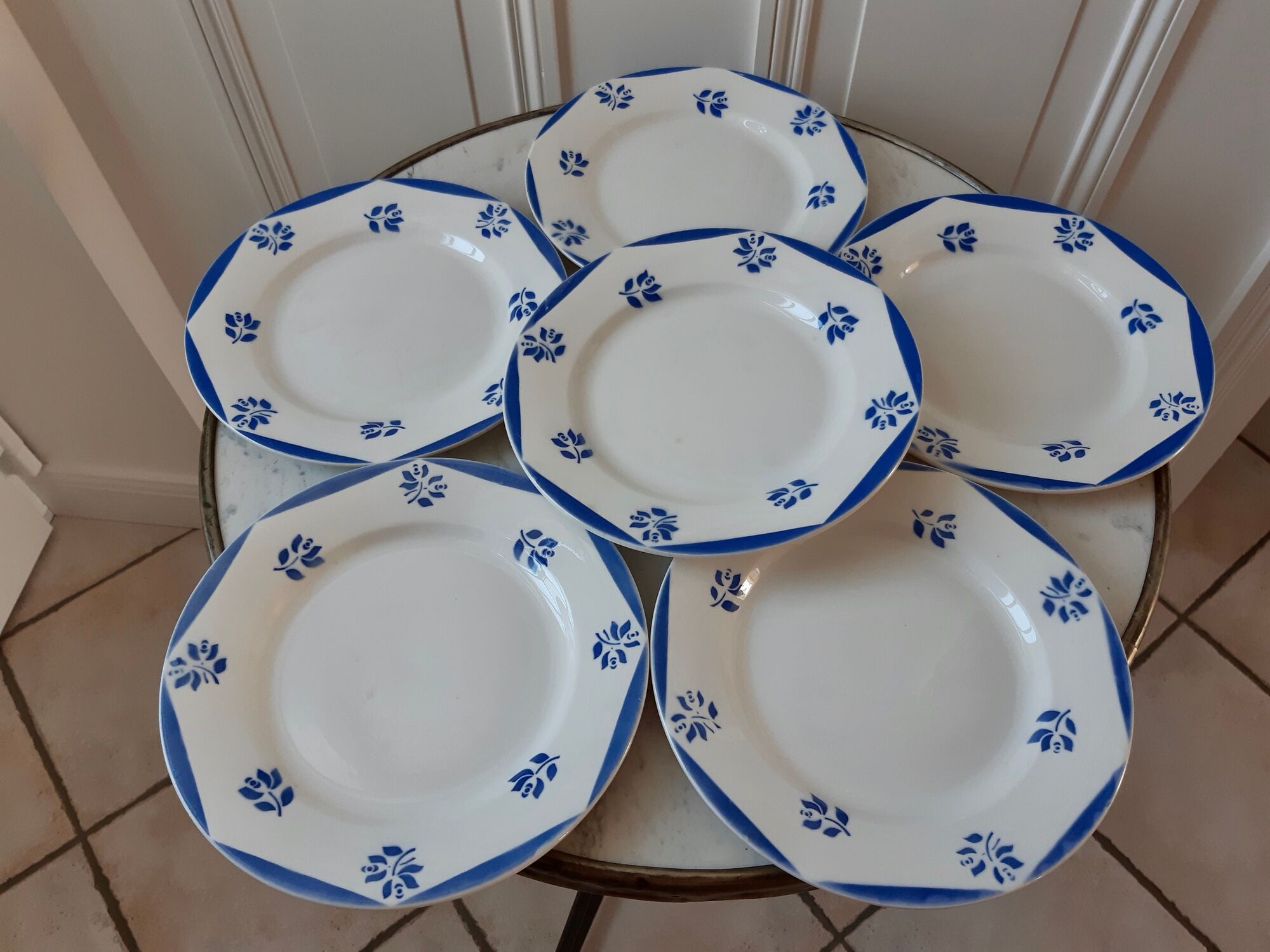 Set of 6 flat plates Digoin Sarreguemines model France