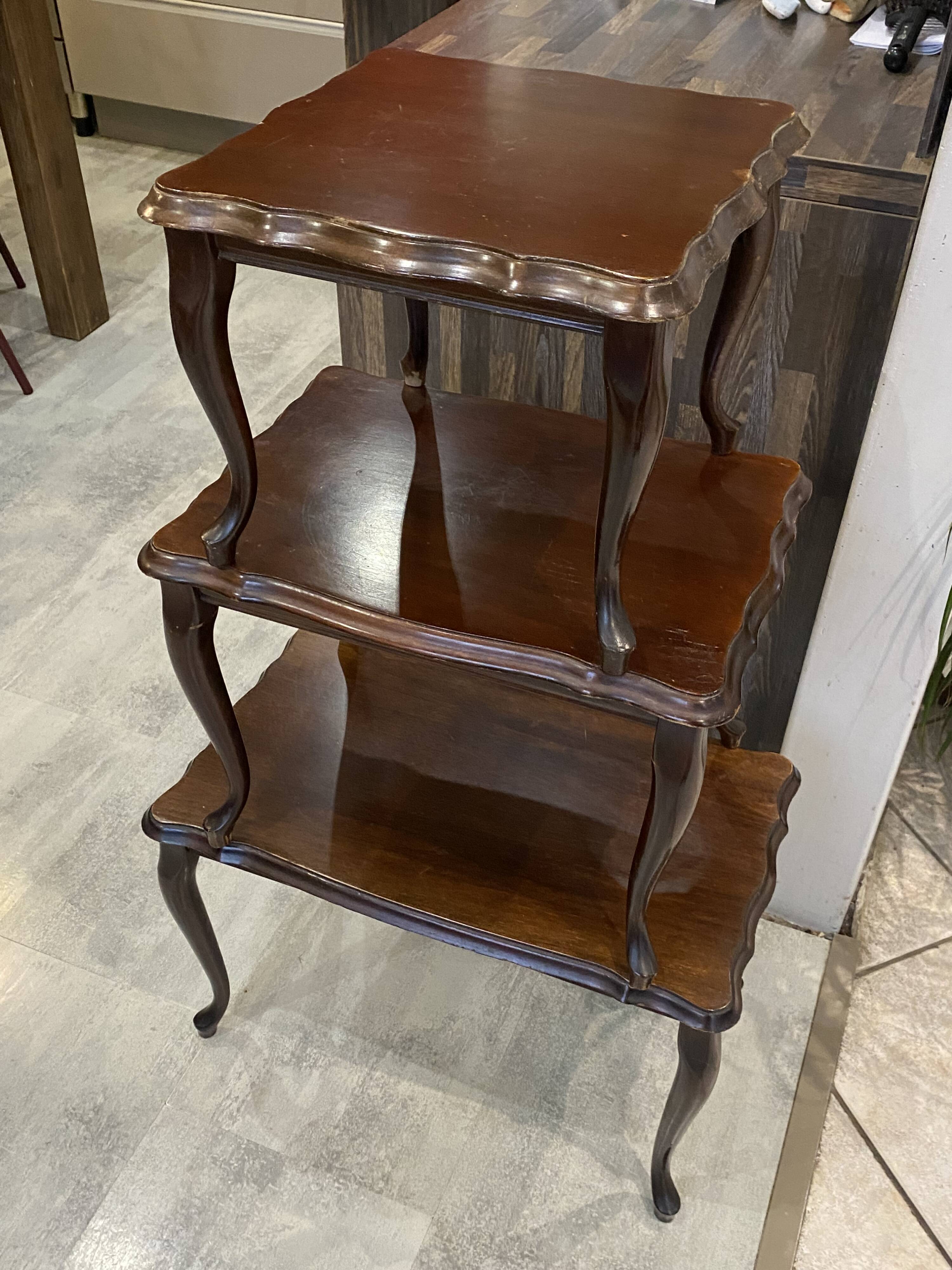 Set of 3 rustic nesting coffee tables in Louis XV style from 1950.