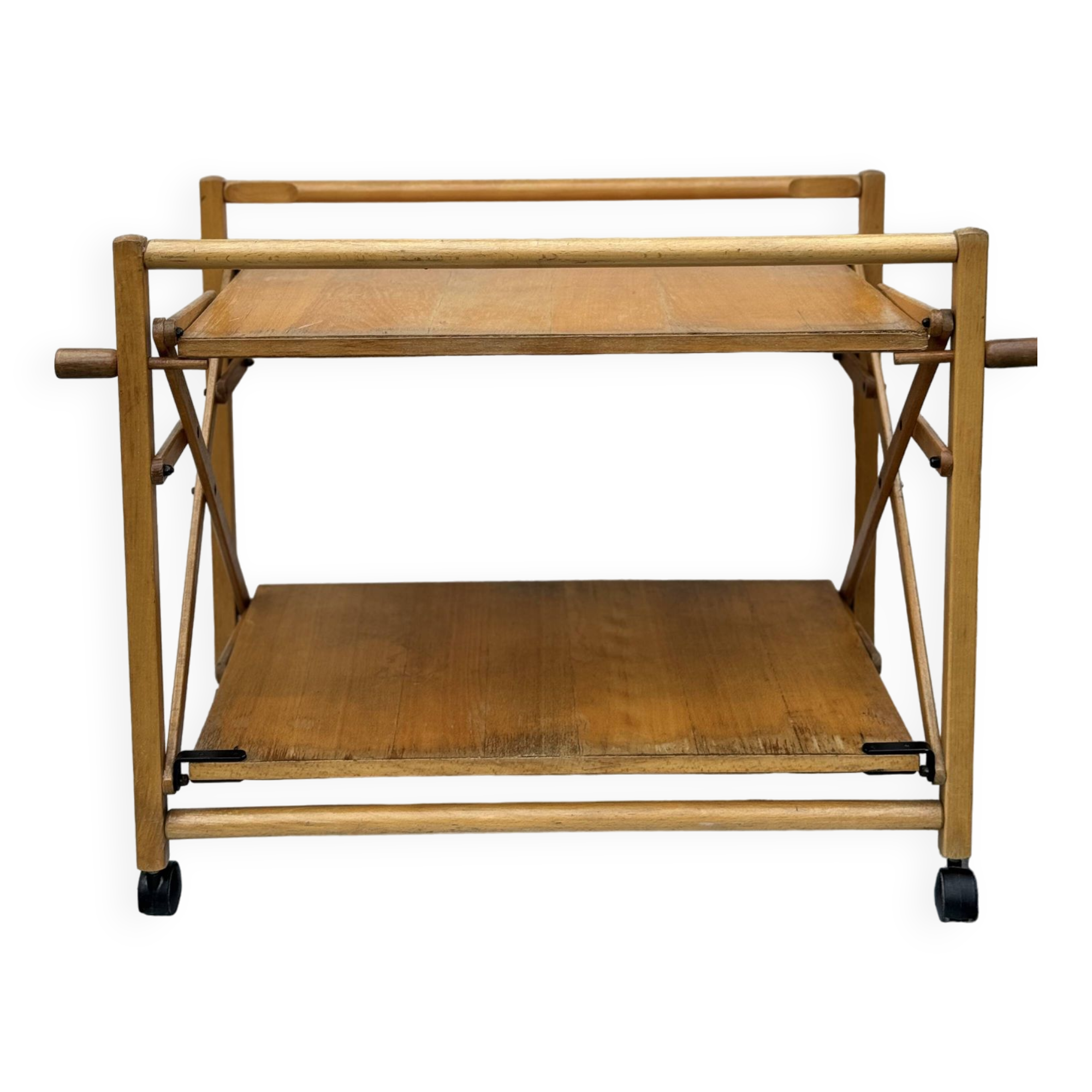 Vintage Foldable Pine Wood Serving Cart