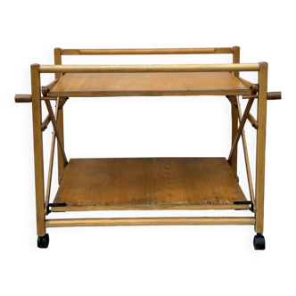 Vintage Foldable Pine Wood Serving Cart
