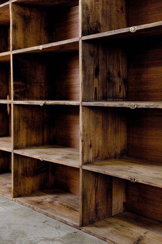 Factory locker cabinet, wood and green