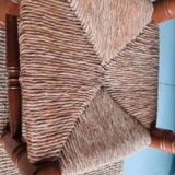 4 chairs and stools, brutalist art, straw and wood