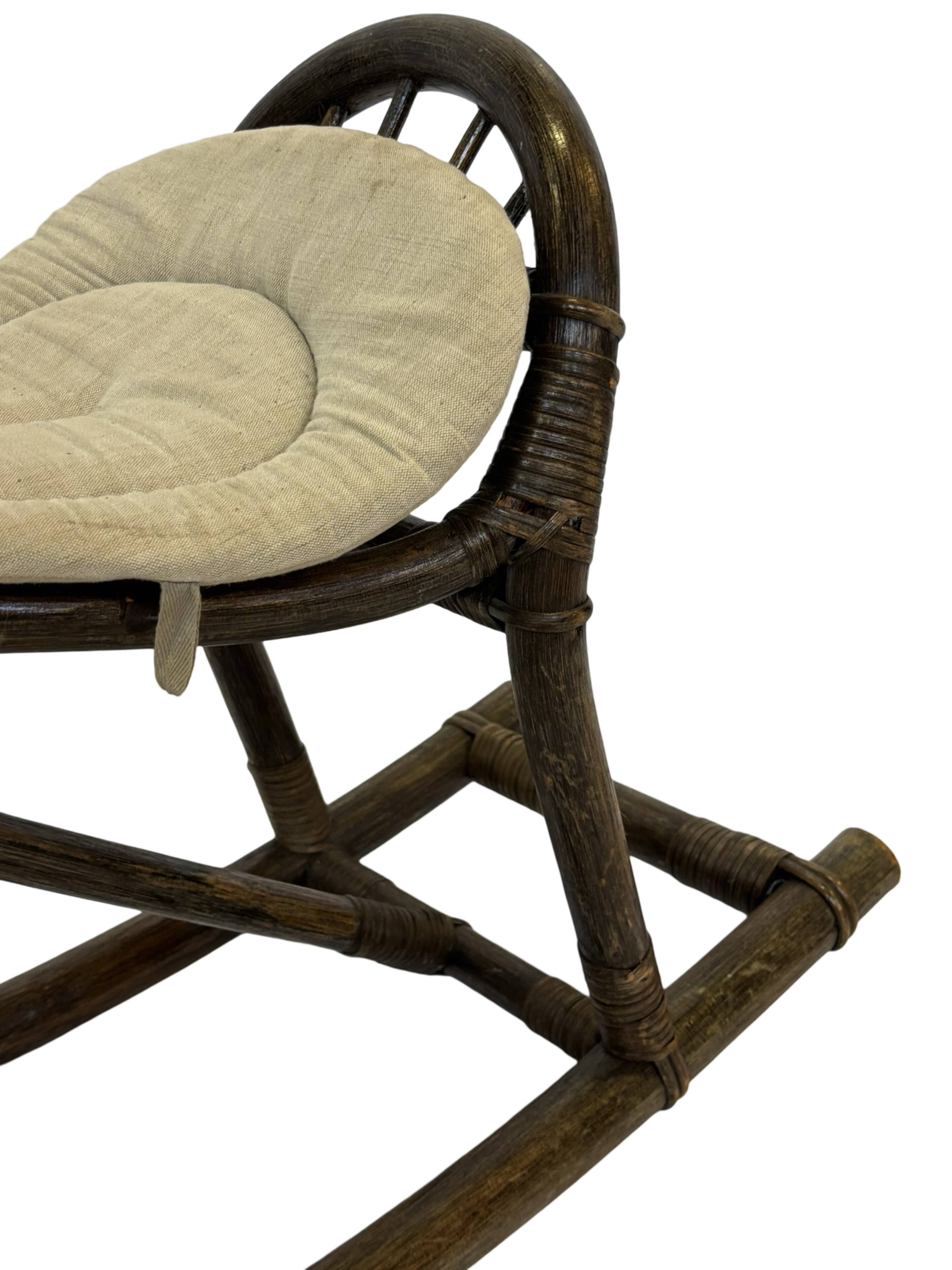 Midcentury bamboo rattan rocking horse 60's design children
