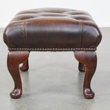 Dark brown cowhide leather Chesterfield ottoman