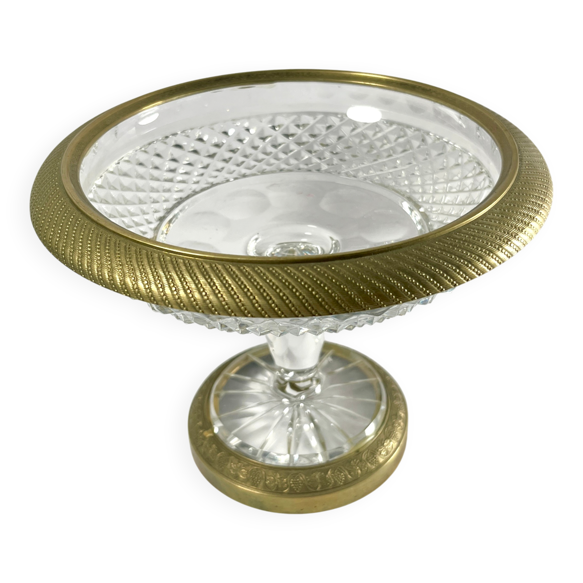 Crystal and bronze compote dish