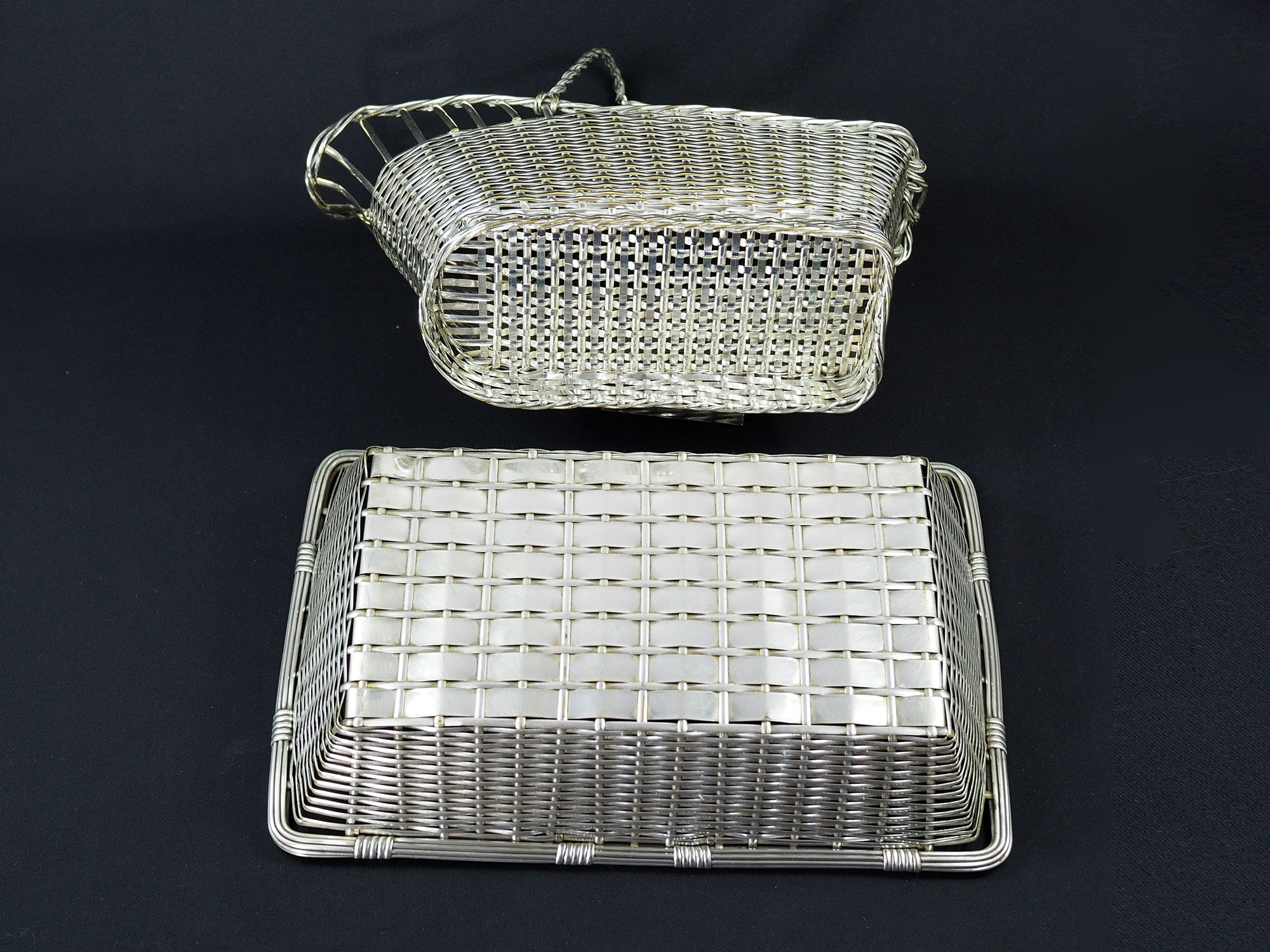 Christofle France Wine Basket Bottle Holder & Bread Basket Vannerie-Mid Century