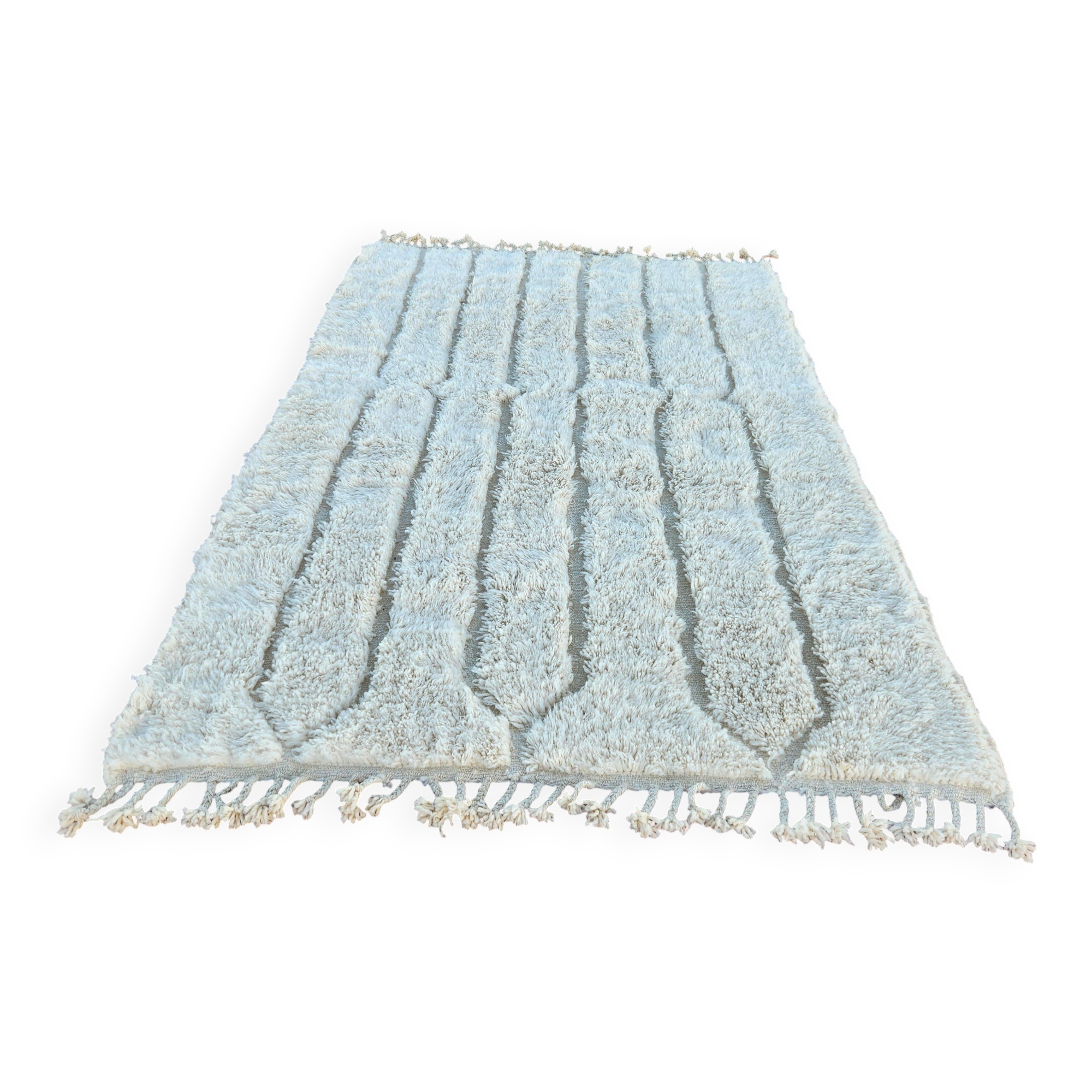 Beni Ouarain rug 240x160 cm – Natural Undyed Wool – Sculpted Relief Pattern