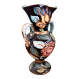 Vase à anse motif floral signé "Vallauris 610"