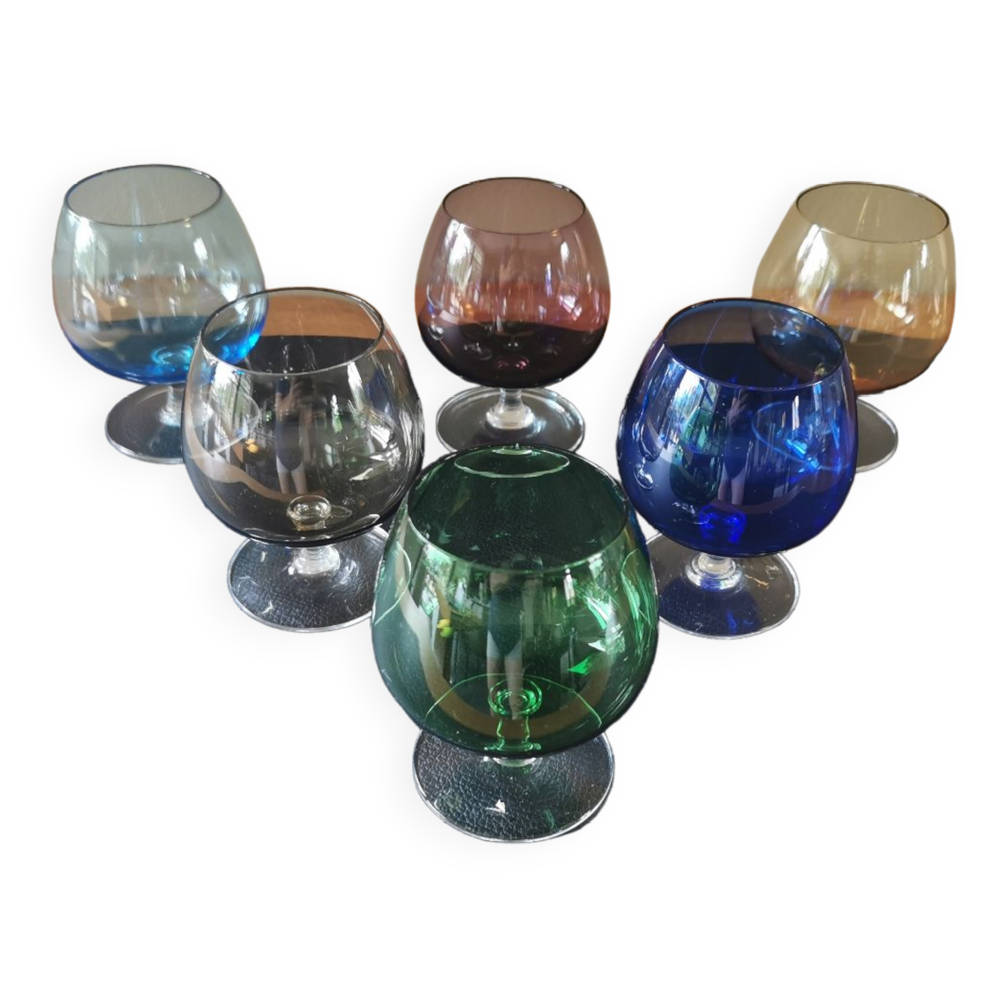 Set of 6 vintage multicoloured stemmed glasses