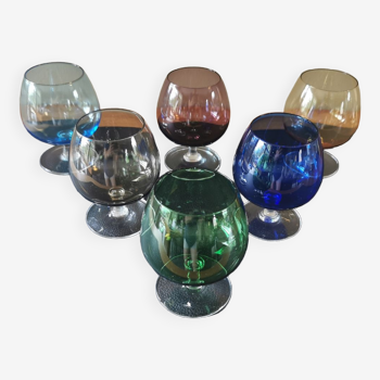 Suite of 6 multicolored vintage stemmed glasses