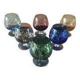 Suite of 6 multicolored vintage stemmed glasses