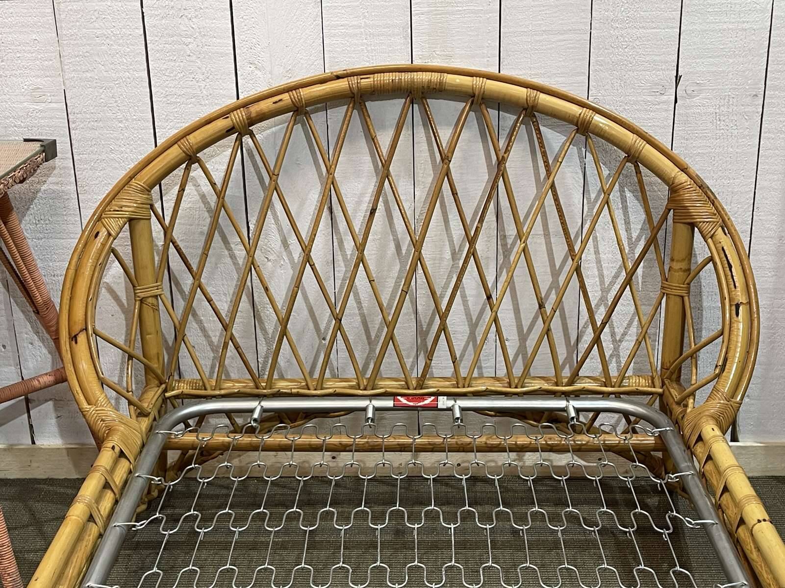 1960s rattan bed with metal base