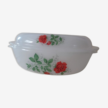 Flat oval casserole oven flowers red pinks 376112 arcopal france