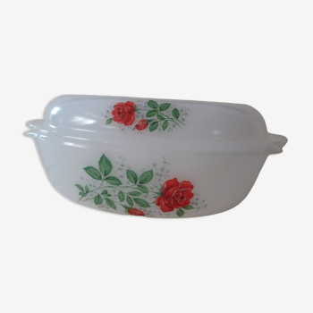 Plat cocotte ovale four fleurs roses rouges arcopal france