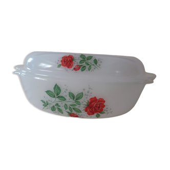 Plat cocotte ovale four fleurs roses rouges arcopal france