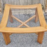 Scandinavian design coffee table, solid wood and glass, vintage, 70s