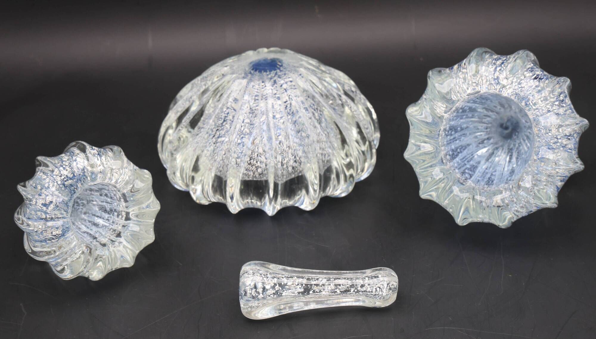 Set of 3 Blue Ercole Barovier "Bullicante" Murano Glass Vase for Barovier &