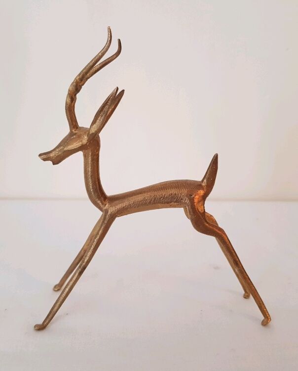 Trio gazelles and antelopes in brass and bronze