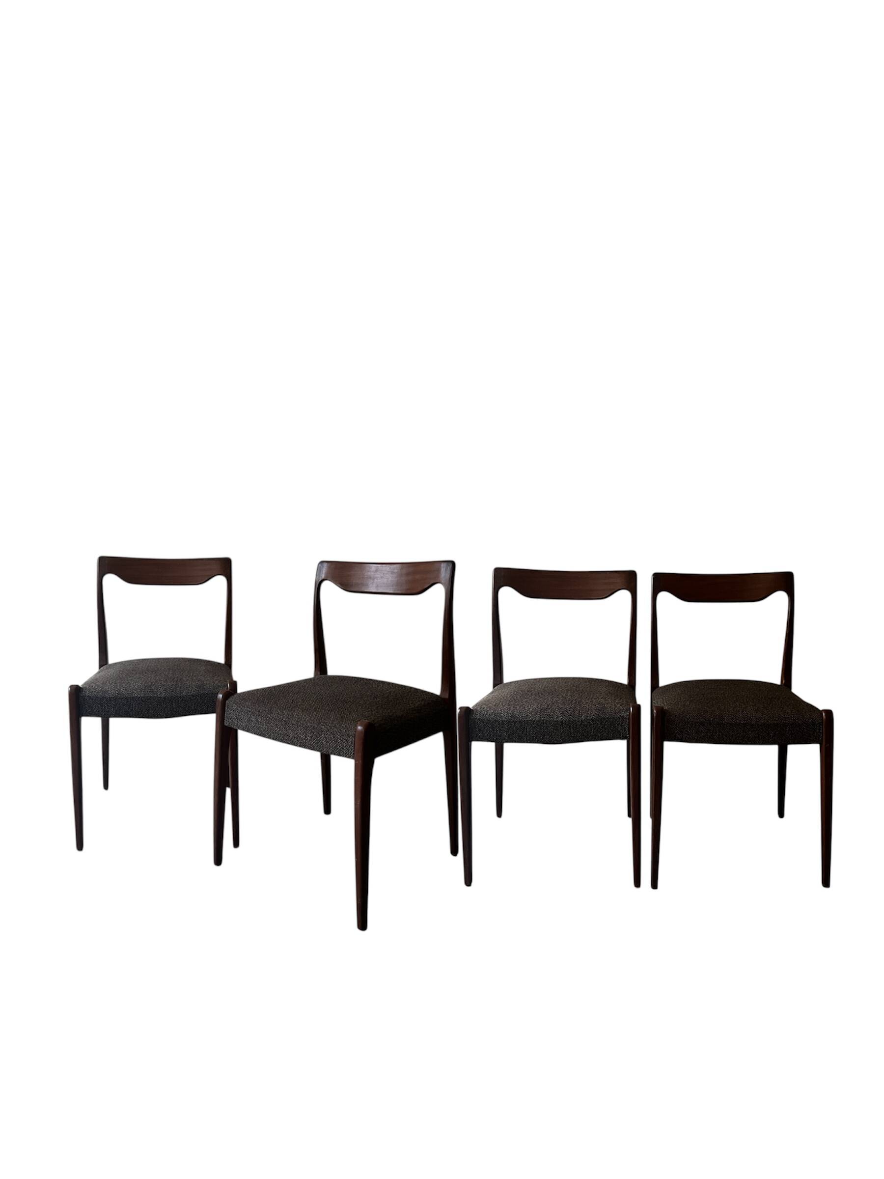 Set of 4 Scandinavian teak chairs by Niels Otto Moller, Denmark 1950.