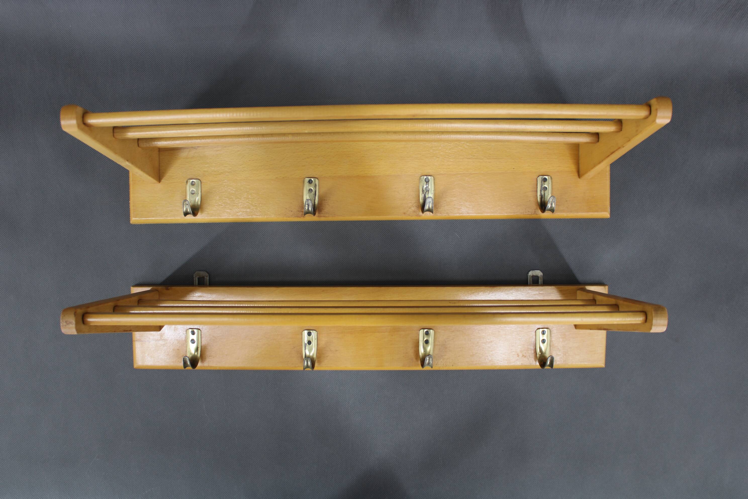 1960s Pair of Mid-century Wooden Wall Hangers, Czechoslovakia