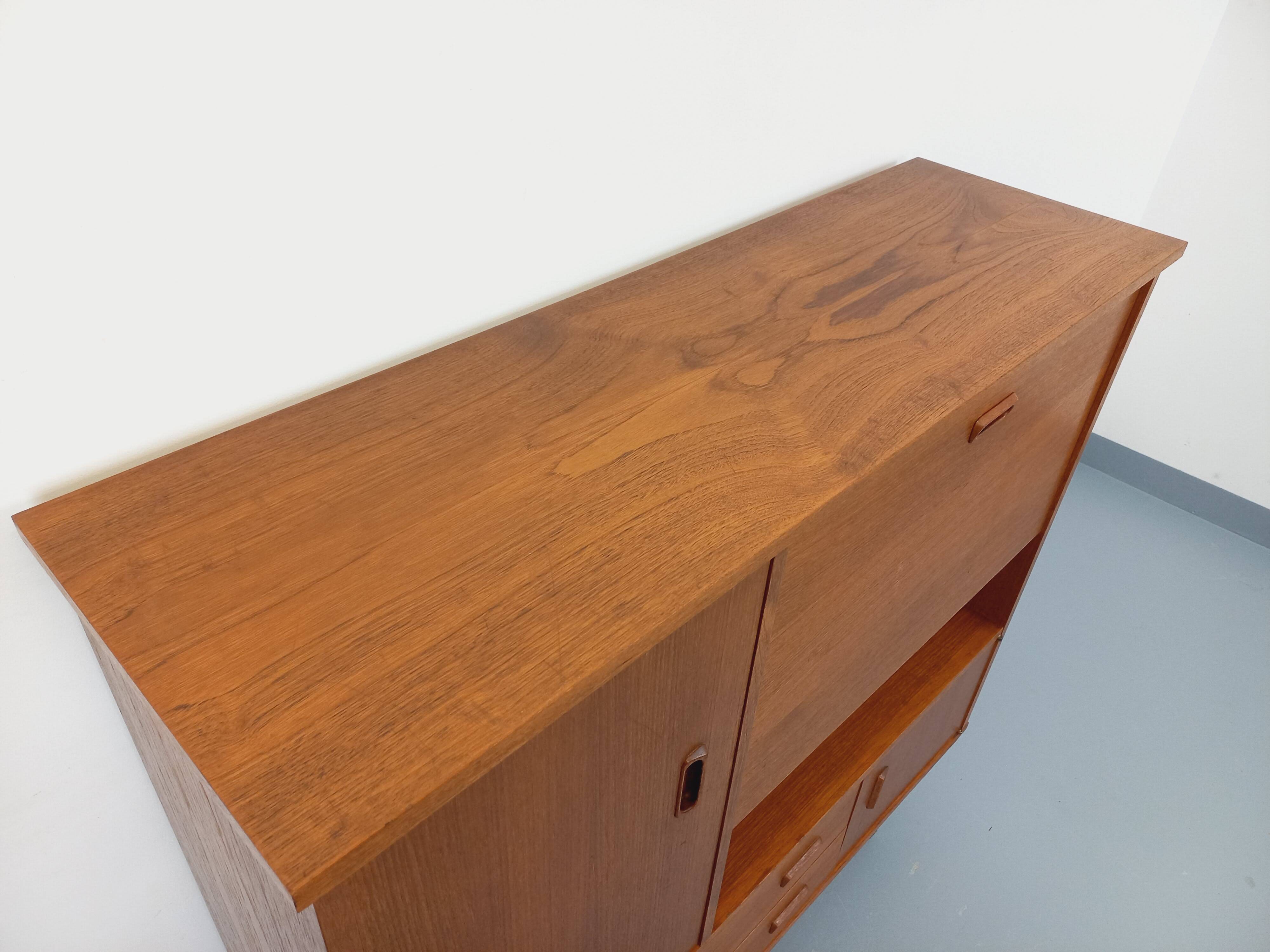 Vintage Scandinavian style secretary bookshelf storage furniture.