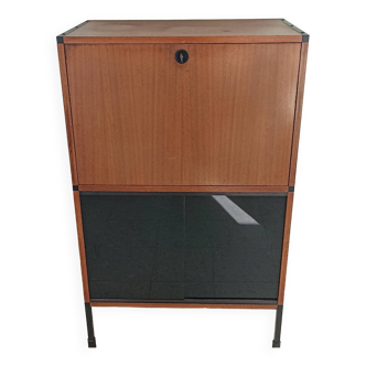 Secretary in wood, glass and metal, Pierre GUARICHE - 1960s France