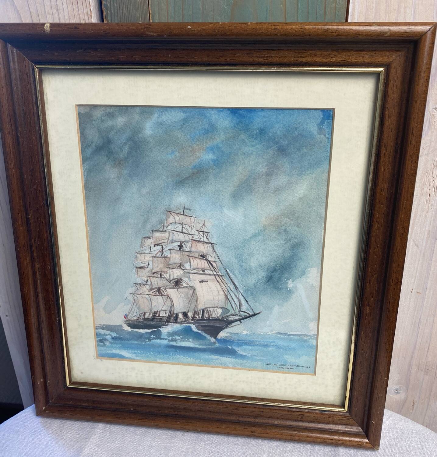 Framed old marine watercolor