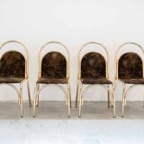 Table peinte en or et 4 chaises en tissu d'origine