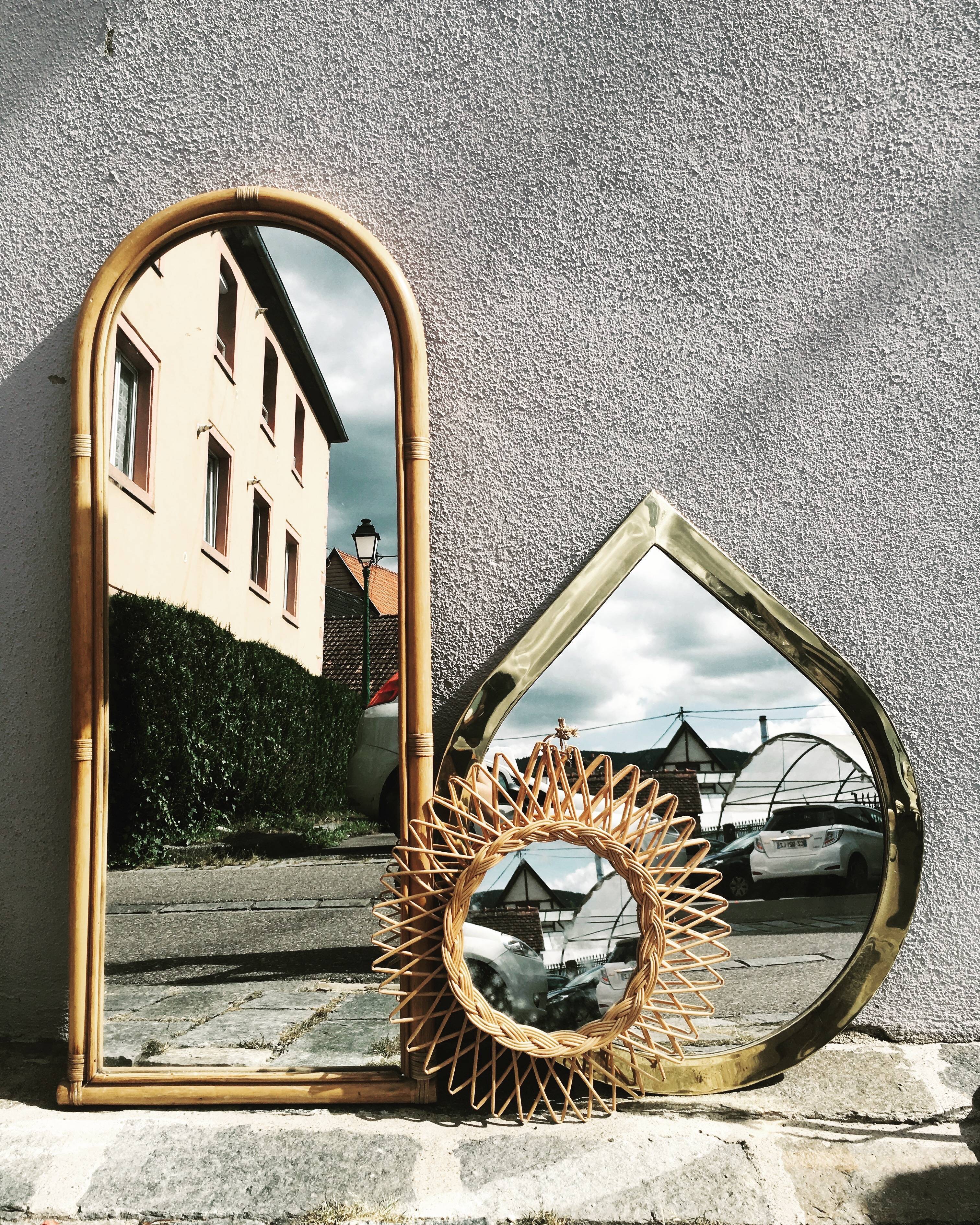 Vintage rattan mirror 37x37cm