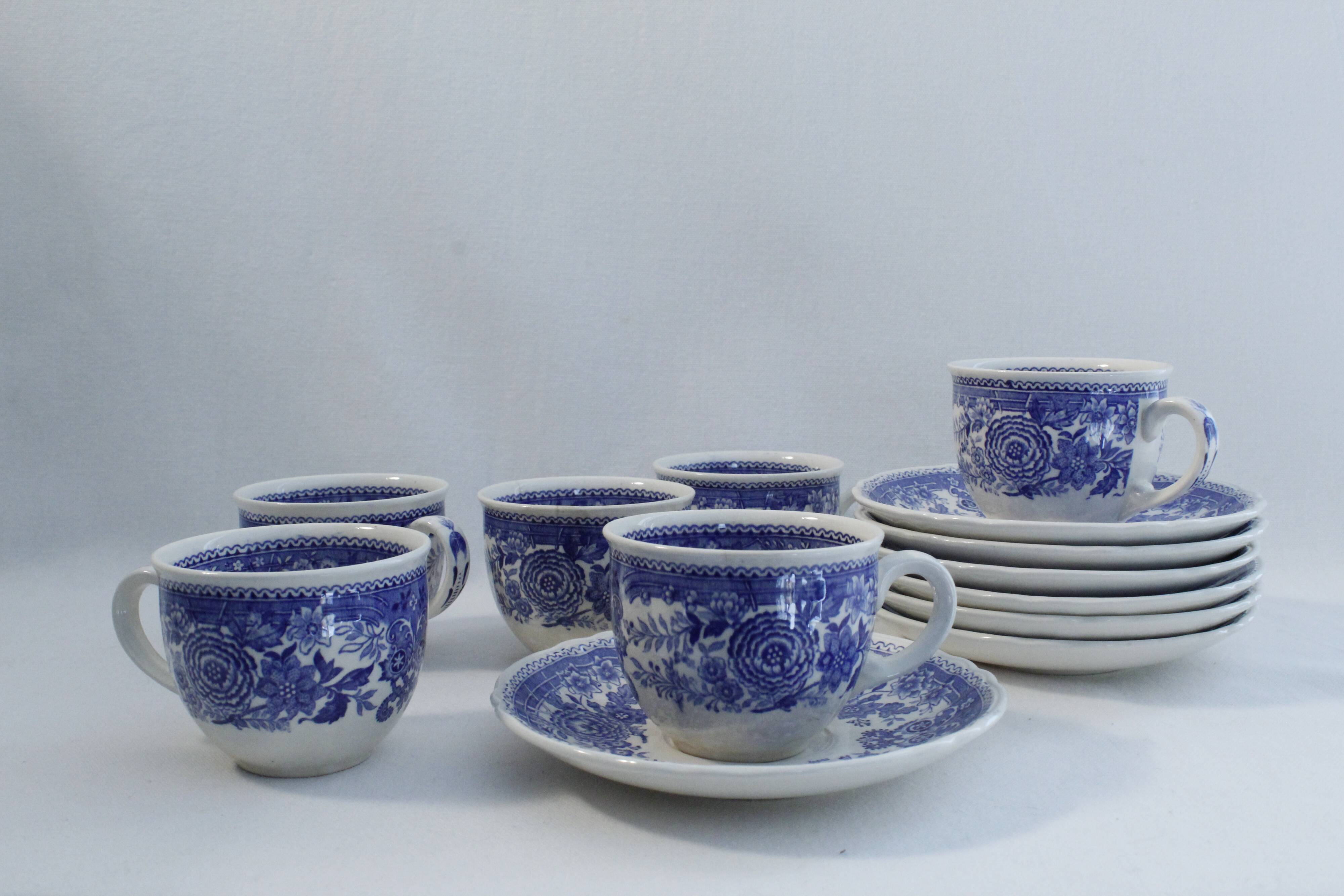 Villeroy & Boch coffee set décor Burgenland blue - 6 cups + 6 saucers