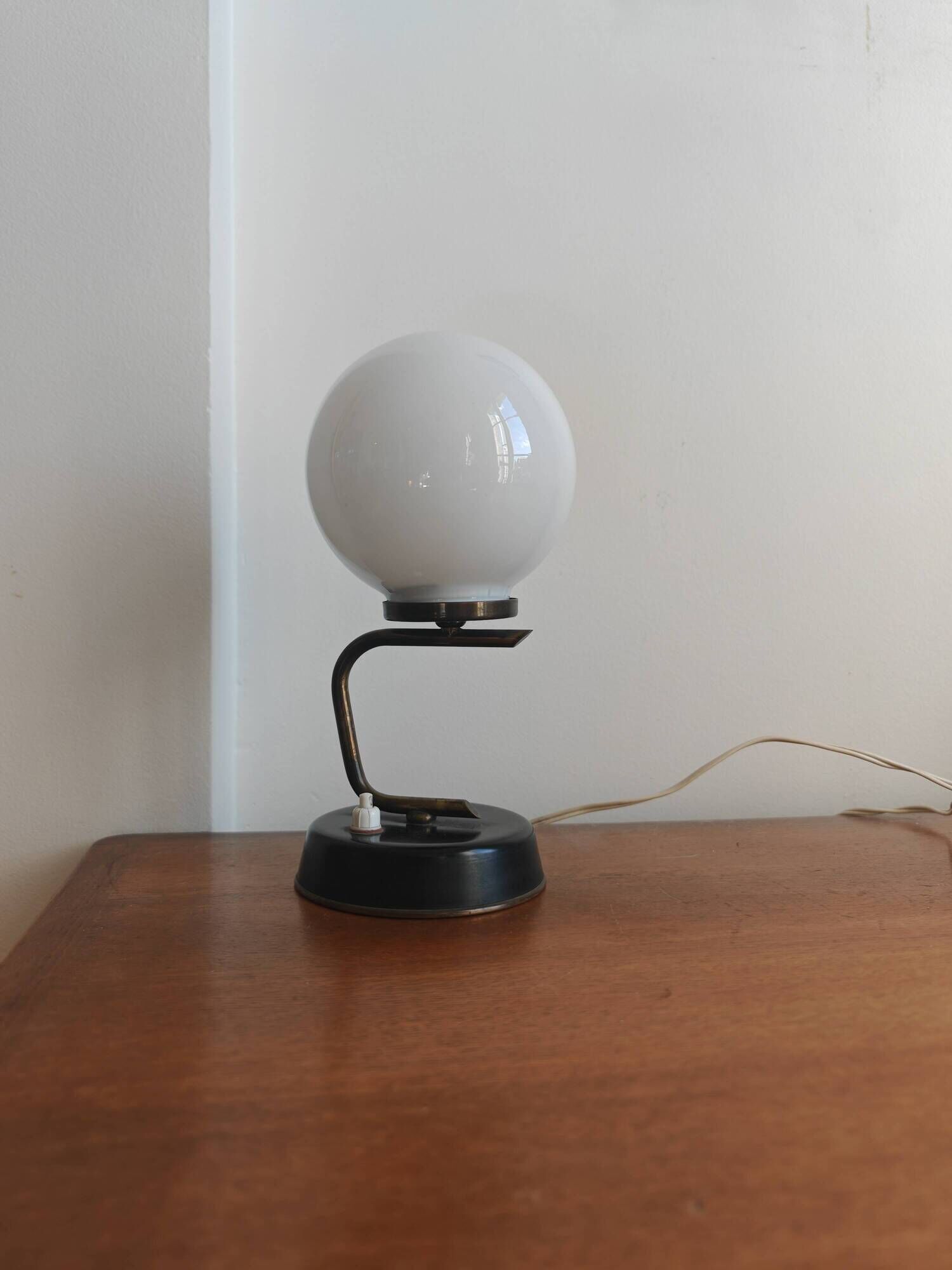 Vintage opaline globe lamp and brass – 1950s/60s