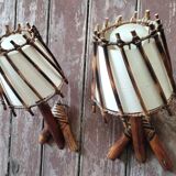 Pair of vintage rattan and bamboo wall lights